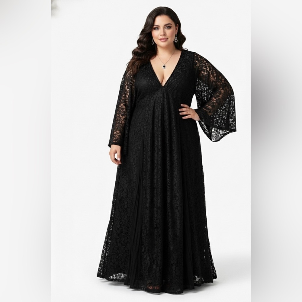 HolyClothing Black Lace Maxi Dress 5X NWT Renaissance Goth Witchy Plus Size - Picture 2 of 16